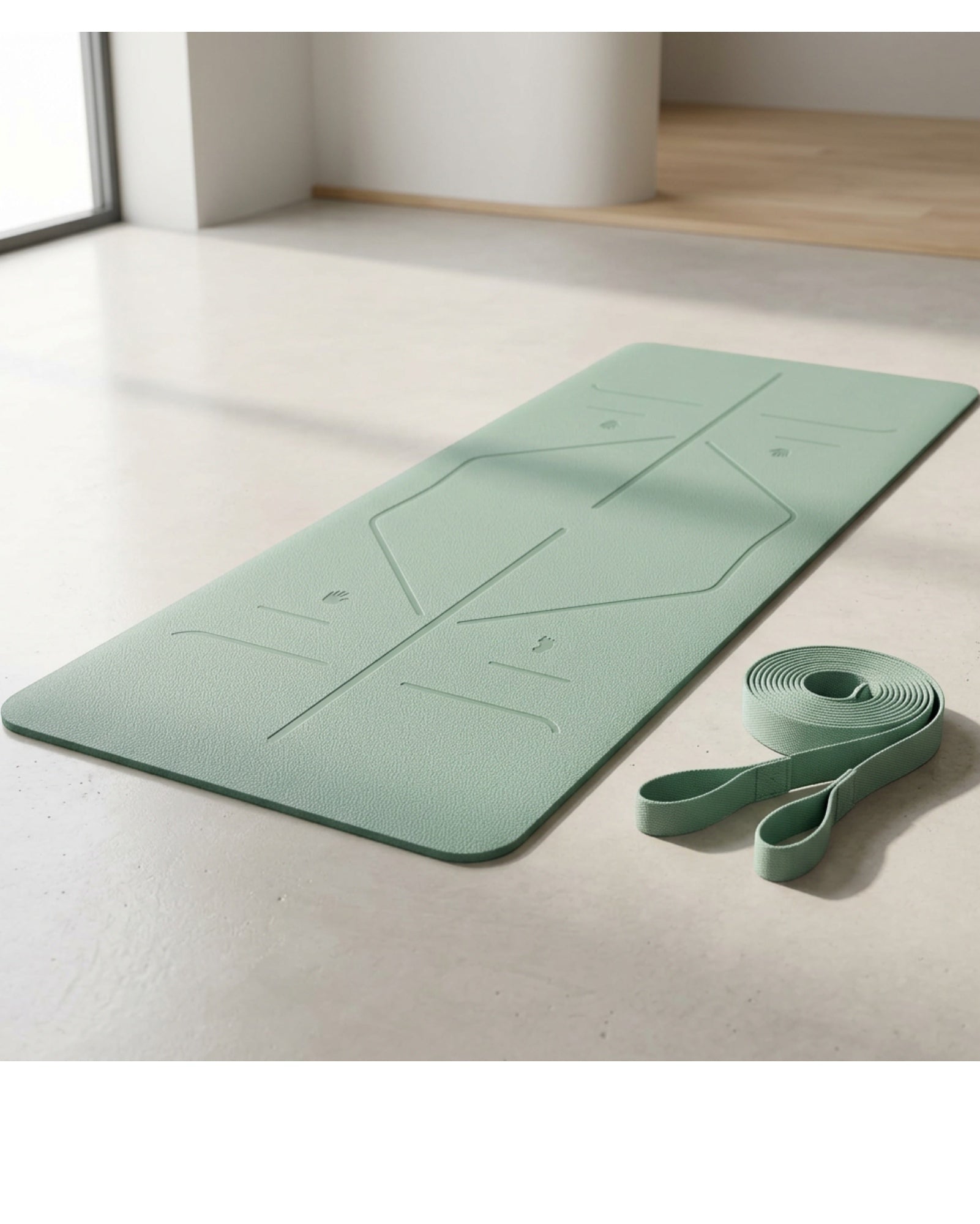 Wvkmbn Dual Texture TPE Alignment Yoga Mat Mist Green - Lifestyle view